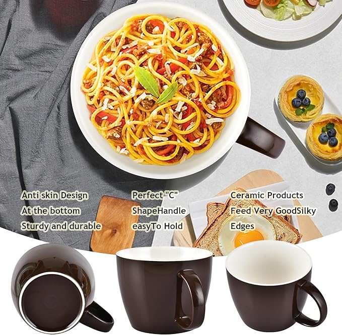 30oz Oversized Coffee Mug Porcelain Bowl Soup Cup with Handle to Take A Break with Favorite Coffee Tea or Soup, Embellished with Handmade Color Glaze for Whatever Cold or Hot Drink, Chocolate (Brown)