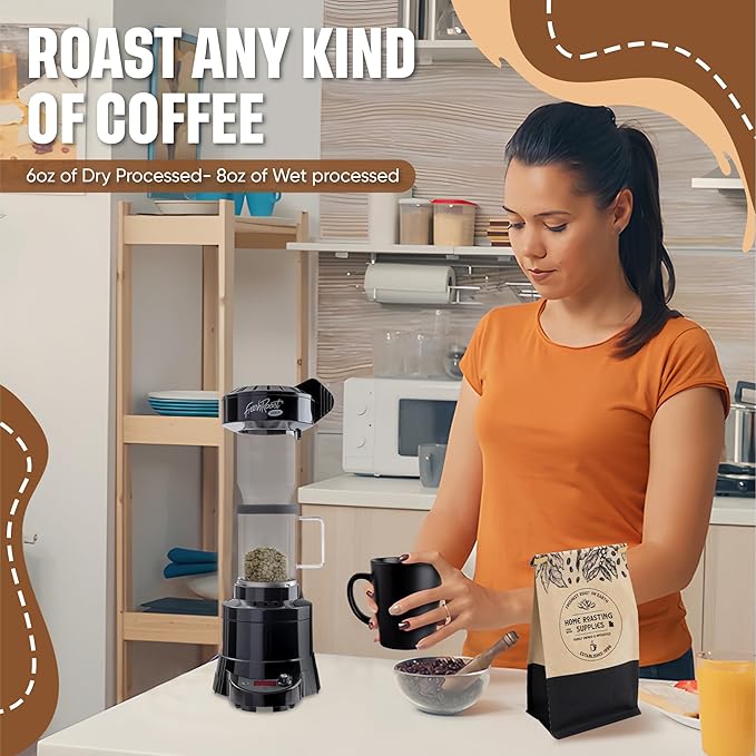 Fresh Roast Coffee Roaster Bundle SR800, Glass Extension Tube, Pour Over Digital Scale, (4lbs) Sample Pack of Green Beans, (2-Pack) Sample Trays, Chaff Brush