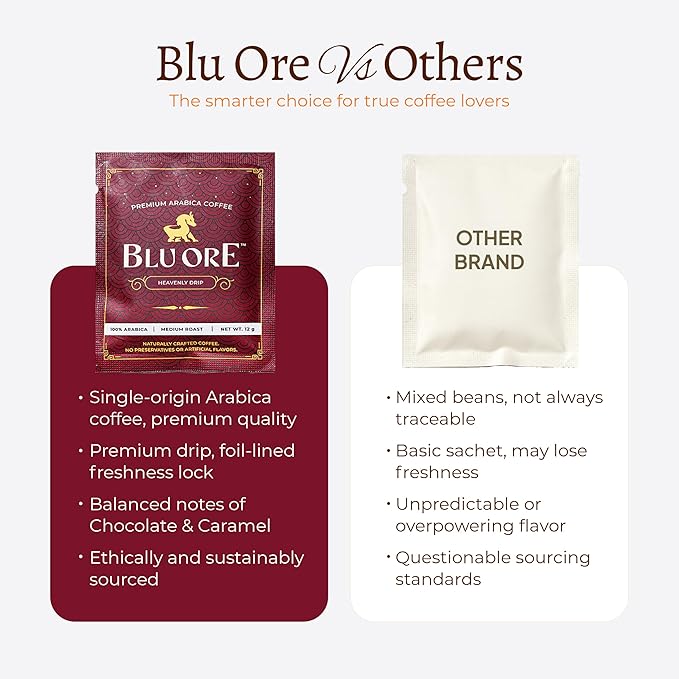 Blu Ore Premium Vietnamese Coffee - Medium Roast - Single Serve Pour Over (16 Pack) - 100% Arabica Drip Bag Coffee, Eco-Friendly Filter, Travel Friendly, No Preservatives