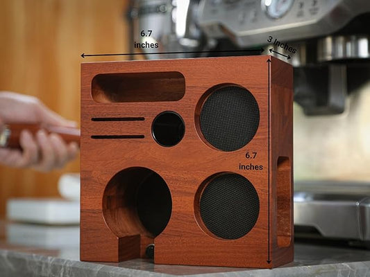 Rosewood Espresso Workstation – Wooden Tamping Station Organizer 54mm & Coffee Knock Box Kit | Barista Tool Holder & Coffee Puck Disposal Bin for Breville Machines