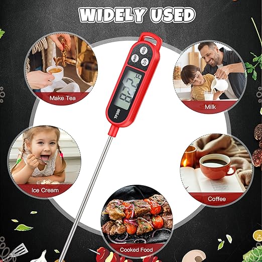 Copkim 6 Pcs Meat Thermometer Food Thermometer with Probe Water Liquid Instant Read Digital Thermometer Cooking Thermometer Supplies BBQ Kitchen Thermometer for Cooking Milk Yogurt (Red)