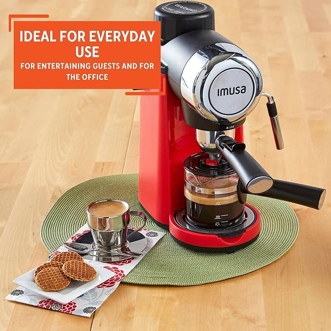 Imusa 4 Cup Epic Electric Espresso/Cappuccino Maker (Cafe Cubano, Cortadito, Colada, Cafe con Leche), Red