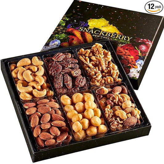12-Pack Nuts Gift Basket, Gourmet Snack Box,in Elegant Box, Set For Christmas, New Years, Birthday Party, Care Package, Sympathy, Healthy Gift for Men and Women. Kosher, Snackberry