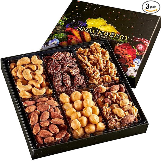 Nuts Gift Basket, Gourmet Snack Box,in Elegant Box, Set For Christmas, New Years, Birthday Party, Care Package, Sympathy, Healthy Gift for Men and Women. Kosher, Snackberry (3-Pack)