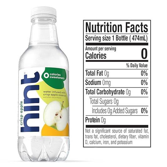 Hint Fruit-Infused Bottled Water, Crisp Apple - Sugar Free Flavored Water with Zero Calories, Naturally Flavored, and No Artificial Sweeteners - 16 Fl Oz (Pack of 24)