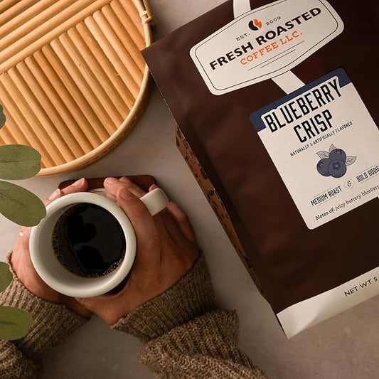 Fresh Roasted Coffee, Blueberry Crisp Flavored Coffee, 5 lb (80 oz), Medium Roast, Kosher, Ground