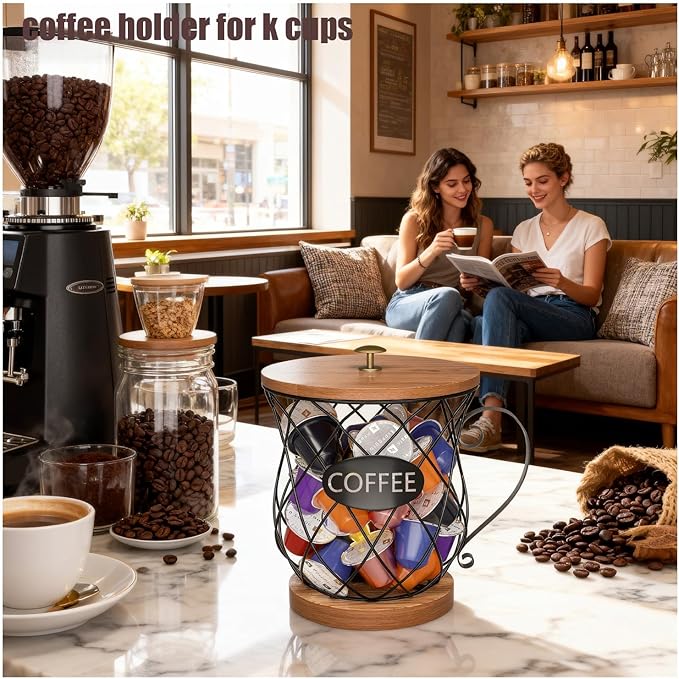 Coffee Pod Holder with Lid -Coffee Creamer Holder Large Capacity Holder for k Holder Organizer for Counter - Coffee Decor Station for Pods, Espresso, Capsules, Creamer, (Black-HH)