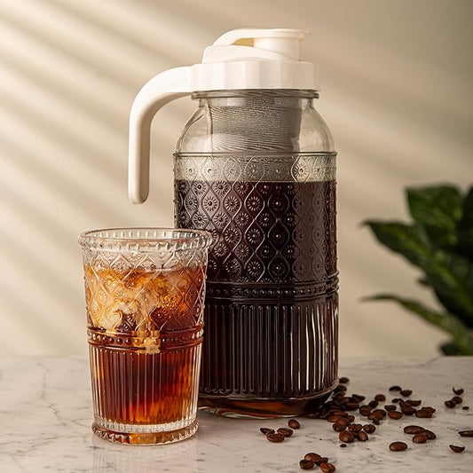 Cold Brew Coffee Maker 64 oz – Airtight Glass Mason Jar Pitcher Brewer with Leak-Proof Lid & Handle, Wide Mouth Iced Coffee Maker, Vintage Kitchen Decor - Lavender