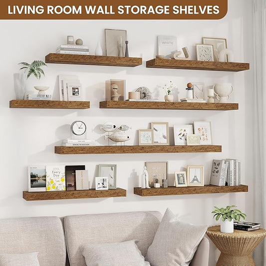 fuqing Floating Shelves for Wall, Wall Mounted Wood Floating Shelf with Invisible Brackets for Living Room, Bathroom, Bedroom, Kitchen Storage and Decor, 30 Inch Set of 2, Rustic Brown
