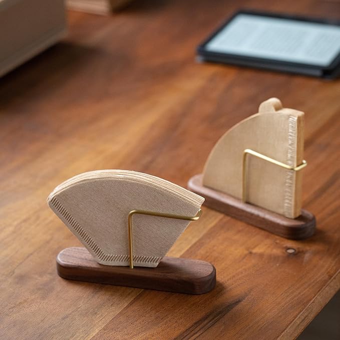 Coffee Filter Holder, Cone Coffee Filter Holder Storage, Coffee Filter Stand for Coffee Filters Size #01 and #02 (Walnut)