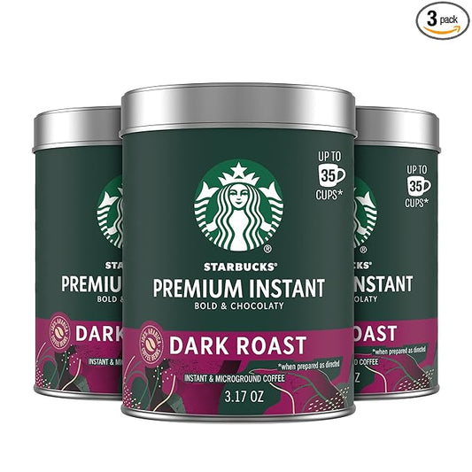 Starbucks Premium Instant Coffee, Dark Roast Coffee, Arabica Beans, Three 3.17 oz Tins