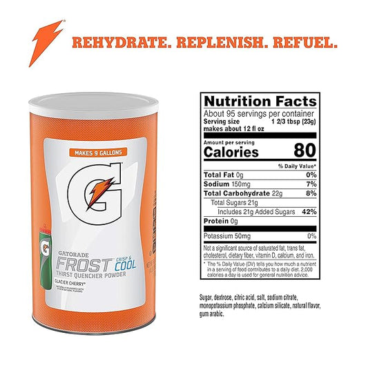 Gatorade Thirst Quencher Powder, Glacier Cherry, 76.5 oz Canister (Pack of 2)
