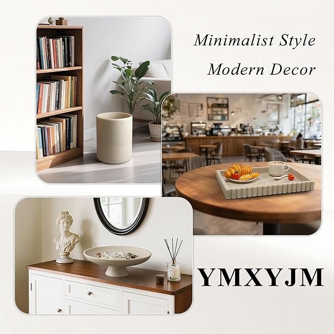 YMXYJM-Scalloped Coffee Table Tray，Ottoman Tray for Modern Home Decor. 14" Decorative Tray for Entryway Table Decor, Living Room Table Decor, Coffee Table Centerpiece - Beige Resin