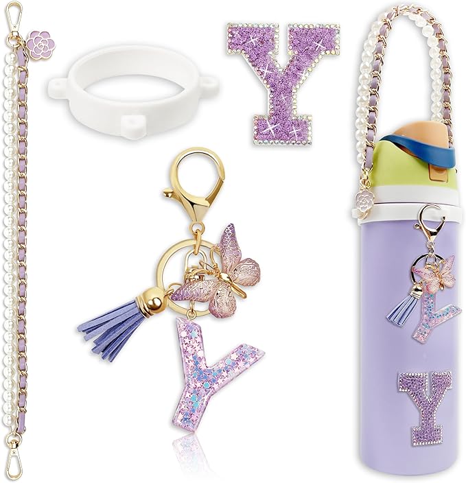Letter Handle Strap Accessories with Cute Initial Charm Compatible with Owala Water Bottle 24oz 32oz 40oz Owala Kids