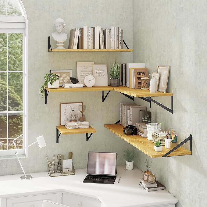 Deep Floating Shelves Wall Mounted, 30"x12" Oak Wall Shelves with Brackets Set of 2 for Bedroom, Living Room, Bathroom, Kitchen, Office - Storage & Display Shelf for Decor, Books, Plants