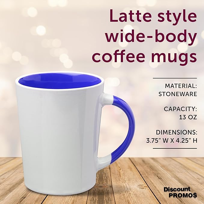 DISCOUNT PROMOS Ceramic Latte Coffee Mugs by Albany 13 oz. Set of 10, Bulk Pack - Perfect for Coffee, Tea, Espresso, Hot Cocoa, Other Beverages - Cobalt Blue