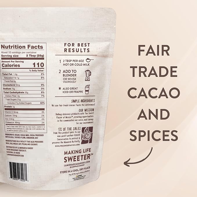 Mexican Hot Chocolate, 10 Ounce (Pack of 2), Authentic Mexican Style Hot Chocolate Mix with Organic Cacao Beans and Cinnamon by La Monarca Bakery
