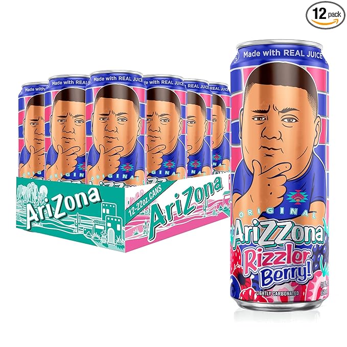 AriZona Rizzler Berry, Fruit Juice Soda Drink, Lightly Carbonated - Big Can, 22 Fl Oz (Pack of 12)