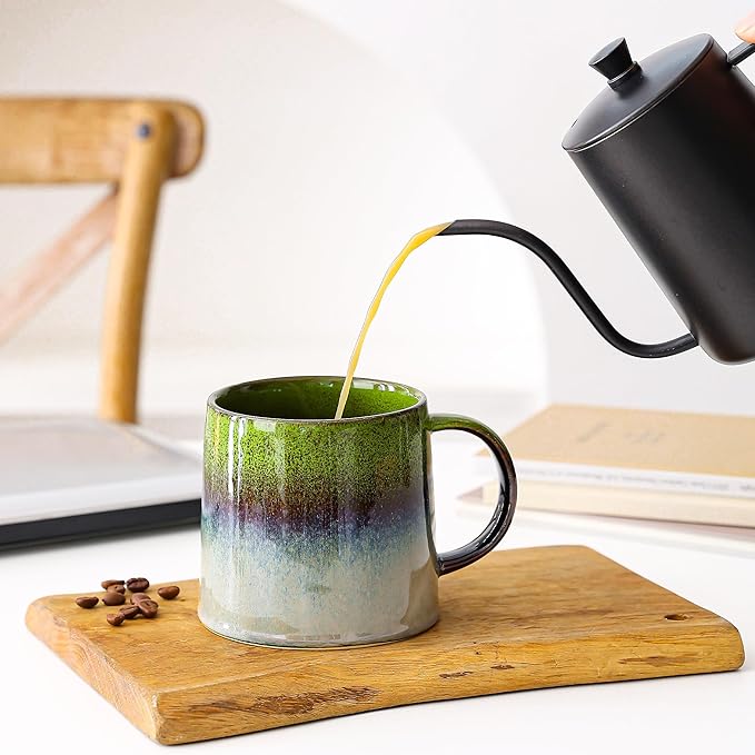 Mkour 20oz Large Ceramic Coffee Mugs, Handmade Cup, Big Tea Cups with Large Handle for Office and Home, Microwave and Dishwasher Safe (Light Green)