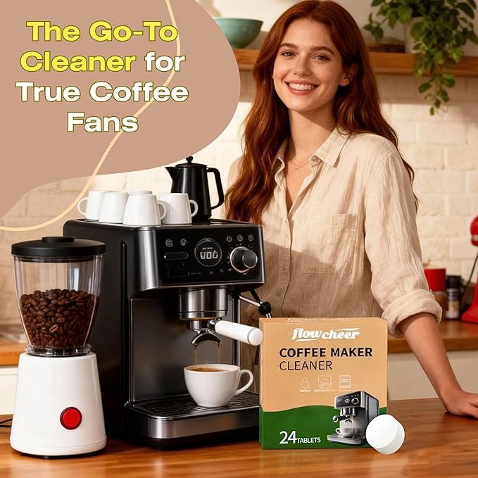 flowcheer Coffee Maker Cleaner & Descaler Tablets 24-Pack - Coffee Machine Tablets Compatible with Keurig,Nespresso,Jura, Breville, Ninja, Deep Cleaning Coffee Pot and All Espresso Machines