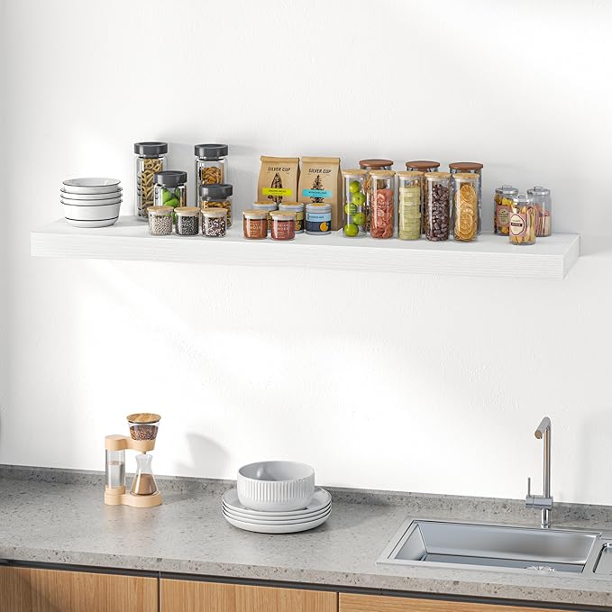 Dreamland 55" Floating Shelves for Wall, 12" Deep Thicker White Floating Shelves, Wall-Mounted Shelves for Bedroom, Living Room, Kitchen, Bathroom - Set of 1