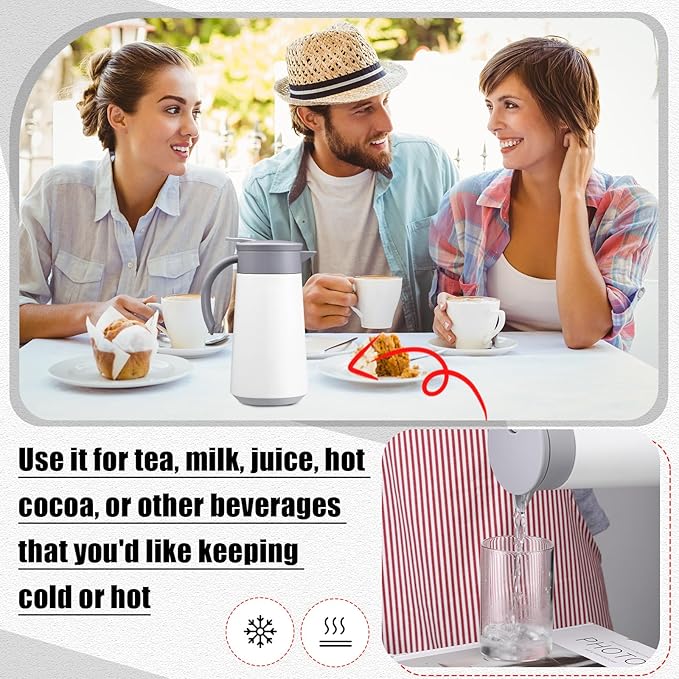 2 Pcs 27oz Thermal Coffee Carafe Stainless Steel Coffee Pot for Keeping Hot/cold Insulated Double Walled Vacuum Tea Pot with Press Button Drink Beverage Dispenser for Milk Tea(White)