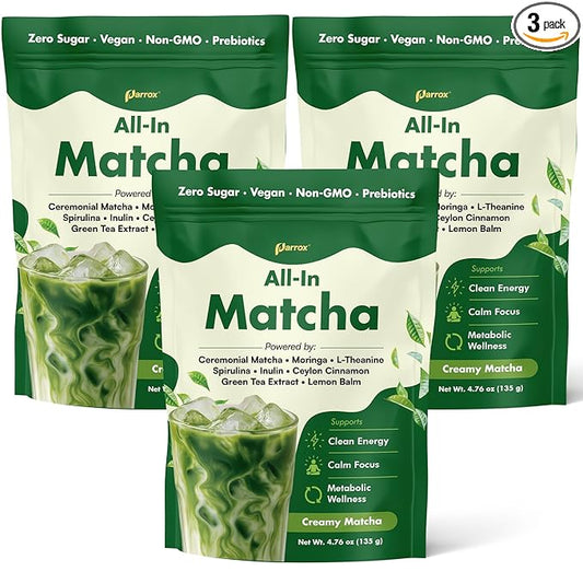 Ceremonial Grade Matcha Powder Infused with Moringa, Green Tea Extract, L-Theanine, Inulin, Spirulina, Ceylon Cinnamon, and Lemon Balm – 100% First Harvest Japanese Tea (3 Pack)