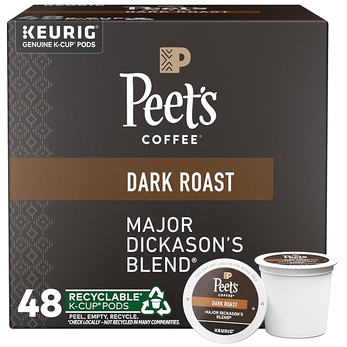 Peet's Coffee, Dark Roast Keurig K-Cup Pods, 100% Arabica Coffee - Major Dickason's Blend 48 Count (1 Box of 48 Pods)