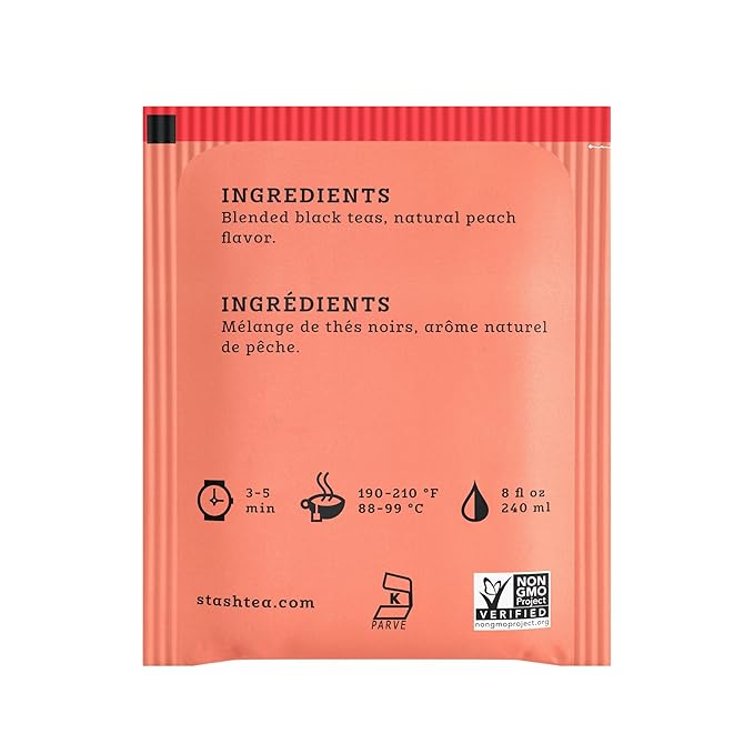 Stash Tea Peach Black Tea, 6 Boxes With 20 Tea Bags Each (120 Tea Bags Total)