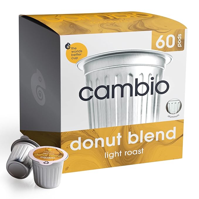Cambio Roasters Organic Coffee Pods - Donut Blend Light Roast, The Only Organic Recyclable Aluminum Coffee Pods, Small Batch Roasted, Keurig Compatible, Balanced Flavor, Longer Lasting Freshness, 60 Count