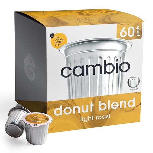 Cambio Roasters Organic Coffee Pods - Donut Blend Light Roast, The Only Organic Recyclable Aluminum Coffee Pods, Small Batch Roasted, Keurig Compatible, Balanced Flavor, Longer Lasting Freshness, 60 Count