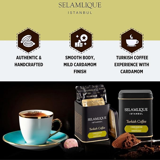 Selamlique Istanbul Turkish Coffee (4.40oz) Ultra Fine Ground (Cardamom)