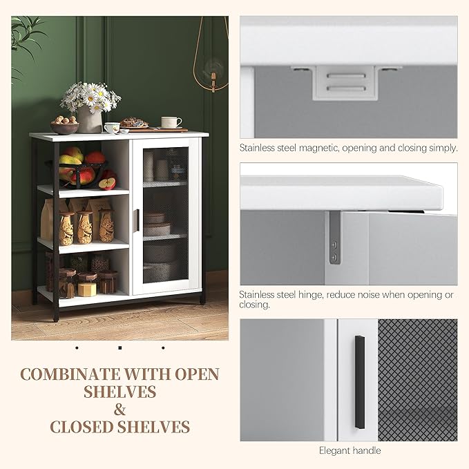 LVSOMT Mini Coffee Bar Cabinet with Storage, 27.5'' Small Kitchen Bar Table, Cute Corner Bar Cabinet for Tea, Buffet Sideboard Cabinet for Dining Room, Farmhouse Coffee Station for Wine (Pure White)