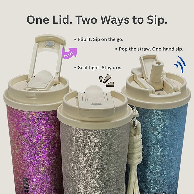 KOYASU® Ti-Zero™ 16oz Titanium Water Bottle [Glacial Blue] - Crystal Ice Finish. Double-Wall Vacuum Insulated Sport Mug. Fits Car Cup Holder, Sweat-Proof & Leak-Proof for Road Trips
