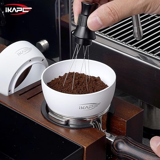 IKAPE Magnetic Dosing Funnel Set, 58MM Espresso Dosing Ring & Puck Screen Kit Compatible with 58MM Bottomless Portafilter - with 10 Small Magnet (White)