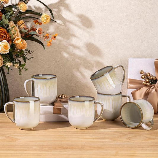 LERATIO 12OZ Ceramic Coffee Mugs Set of 6, Large Porcelain Coffee Cups With Large Handle For Latte,Cappuccino,Milk,Cocoa,|Dishwasher&Microwave Safe Mug Sets,Ideal for Man,Woman,Dad, Mom