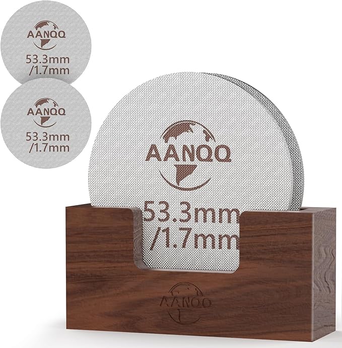 AANQQ 2 Packs 53.3mm Puck Screen with Stand: Espresso Puck Screen for 54mm Portafilter Basket - 316L Metal Contact Shower Screen 1.7mm Thickness 150μm for Espresso Machine Espresso Filter Screen