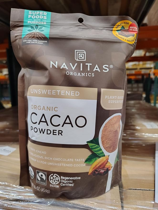 Navitas Organics Cacao Powder - Cocoa Powder Substitute 1:1, For Hot Chocolate, Baking & More - Regenerative Organic Certified, Non GMO, Fairtrade, Gluten Free, Non-alkalized (16oz. Bag, 76 Servings)