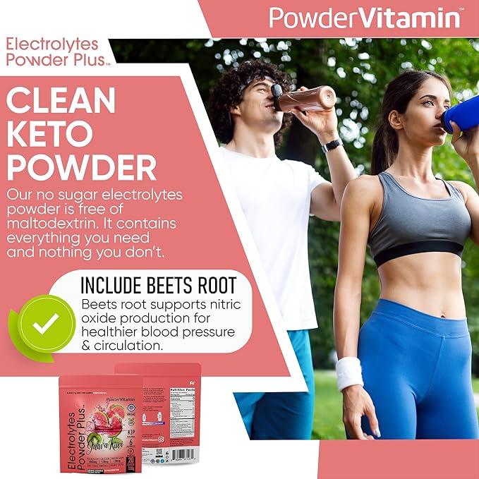 PowderVitamin Electrolytes Powder Plus (20 Servings) Guava Kiwi Electrolyte Powder Zero Calorie Keto,0 Sugar, No Maltodextrin,1000mg Potassium,120mg Calcium,120mg Magnesium, Pink Himalayan Salt