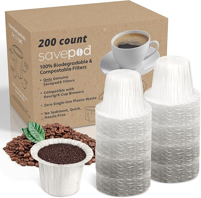 Savepod Paper Coffee Filters for Savepod Pod Maker, Reusable Pods Alternative, Disposable Coffee Filter, Single Serve Coffee Machine, Compatible with Keurig Coffee Machines and K Cup Brewer, 200 Count