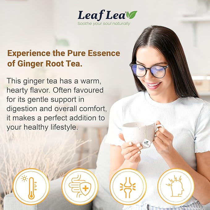 LeafLea 160 Ginger Tea Bags, Pure Ginger Root Herbal Tea, Spicy & Comforting, Supports Digestion & Immune Health, Caffeine Free, Sugar Free, Non-GMO, Vegan, Individually Wrapped for Freshness