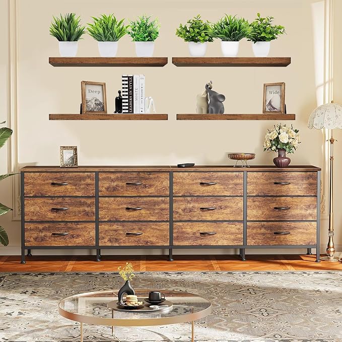 Set of 2 Rustic Shelves for Wall - 16 Inch Rustic Wood Floating Shelves with 1/5" Thicker Steel Brackets | Heavy Duty Farmhouse Wall Shelves | Solid Wood Core |Brown Wood Shelves for Décor