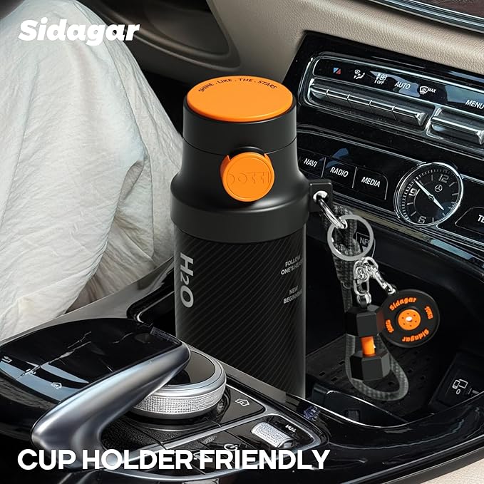 18 oz Insulated Water Bottle, Stainless Steel Travel Mug with Lid, Double Wall Vacuum Sports Water Bottle, BPA Free, Leak-Proof, Fits in Car Cup Holder, Great for Men Kid School, Black
