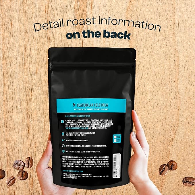 Guatemala Organic Cold Brew Coffee, Single Origin & Gourmet Beans, Tasting Notes of Milk Chocolate, Creamy Caramel & A Hint of Orange, Medium Roast Whole Bean, 2 lb Coffee Bag