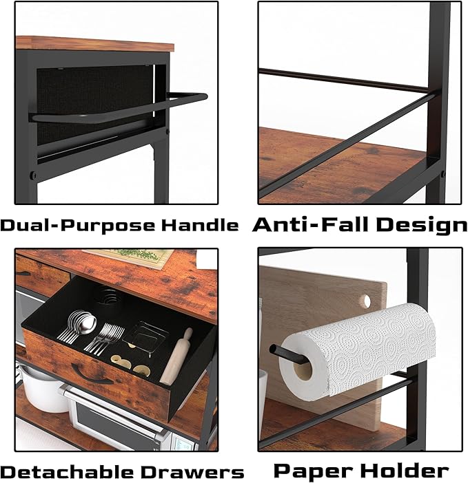 Kitchen Island with Storage,Mobile Kitchen Island Cart with Power Outlet,Industrial Kitchen Island on Wheels,Island Table for Kitchen