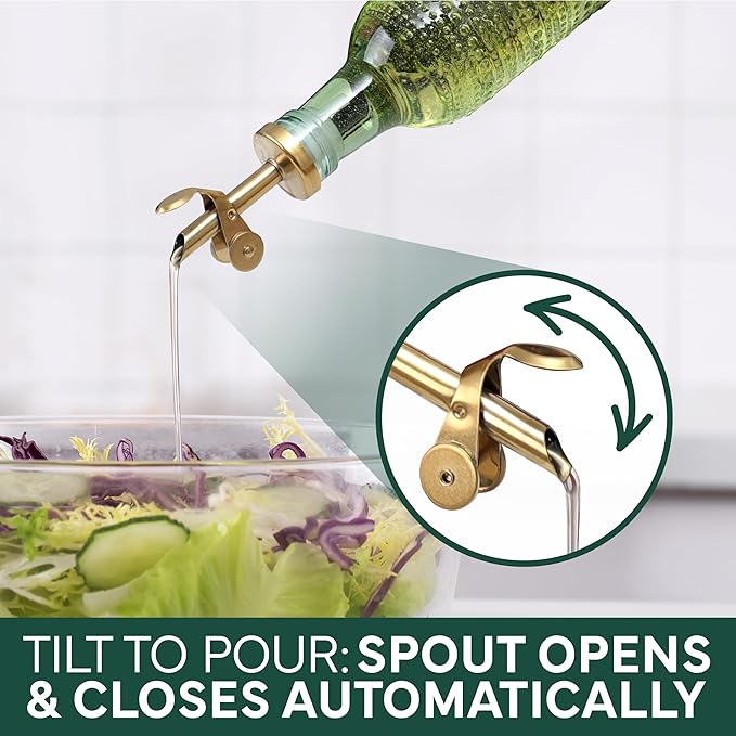 COOK WITH COLOR Glass Olive Oil Bottle Dispenser - 2 Pack- 17oz Oil and Vinegar Cruet - Olive Oil Carafe Decanter for Kitchen, Champagne Bubbles, Green