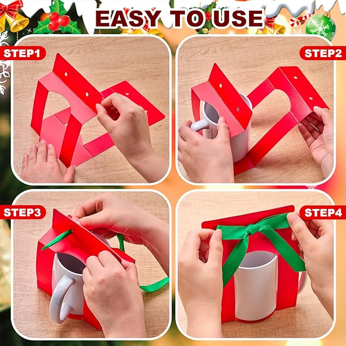 Kosiz 36 Pcs Mug Boxes Sublimation Coffee Mugs Gift Bags with Window Packaging Storage Box for Shipping Selling Wedding Valentines Gift Packaging Wrapping (for 15oz Mug,Red,Green)
