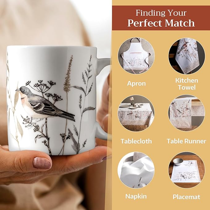 Maison d' Hermine Coffee Mug with Handles Fine Bone China Mugs Pack of Two Tea Cups for Hot Beverages Cappuccino Latte Home Restaurant Office Perfect for Gift (Meadow Florals - Brown, 12 Ounce)