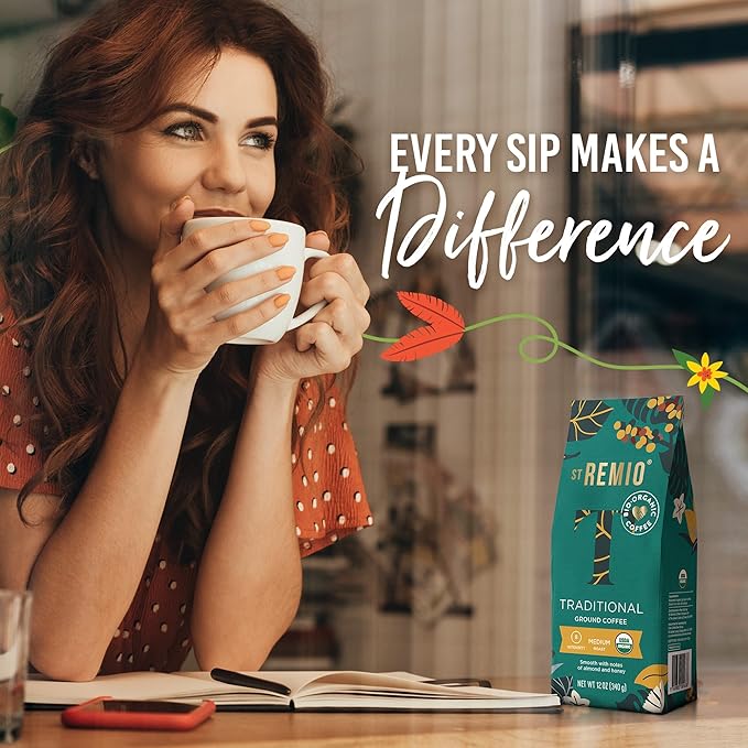 ST REMIO Ground Coffee Traditional 12 oz - Medium Roast, USDA Organic, Bio Organic, Smooth Honey and Almond Flavour, 100% Arabica Coffee Beans for Premium Traditional Drip Coffee