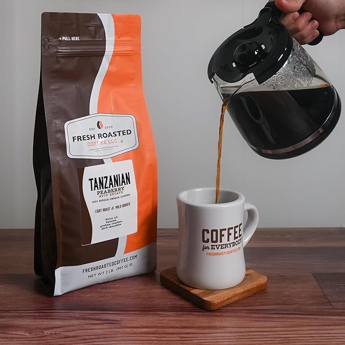 Fresh Roasted Coffee, Tanzanian Peaberry, 2 lb (32 oz), Light Roast, Kosher, Whole Bean